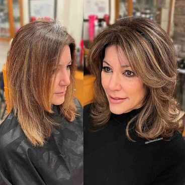 prima e dopo donna over 50 taglio capello lungo 2023 autunno