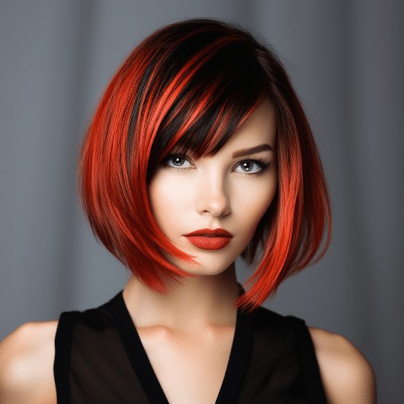 taglio capelli rosso caschetto con ciuffo frangia 2024