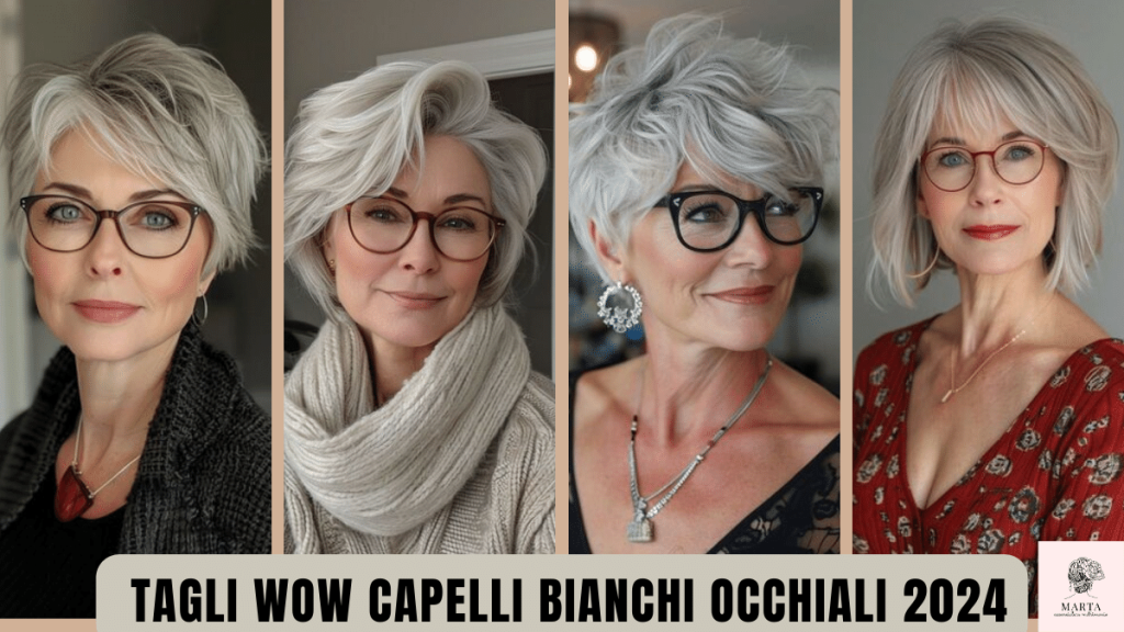 capelli bianchi tagli moderni donna over 60 occhiali da vista