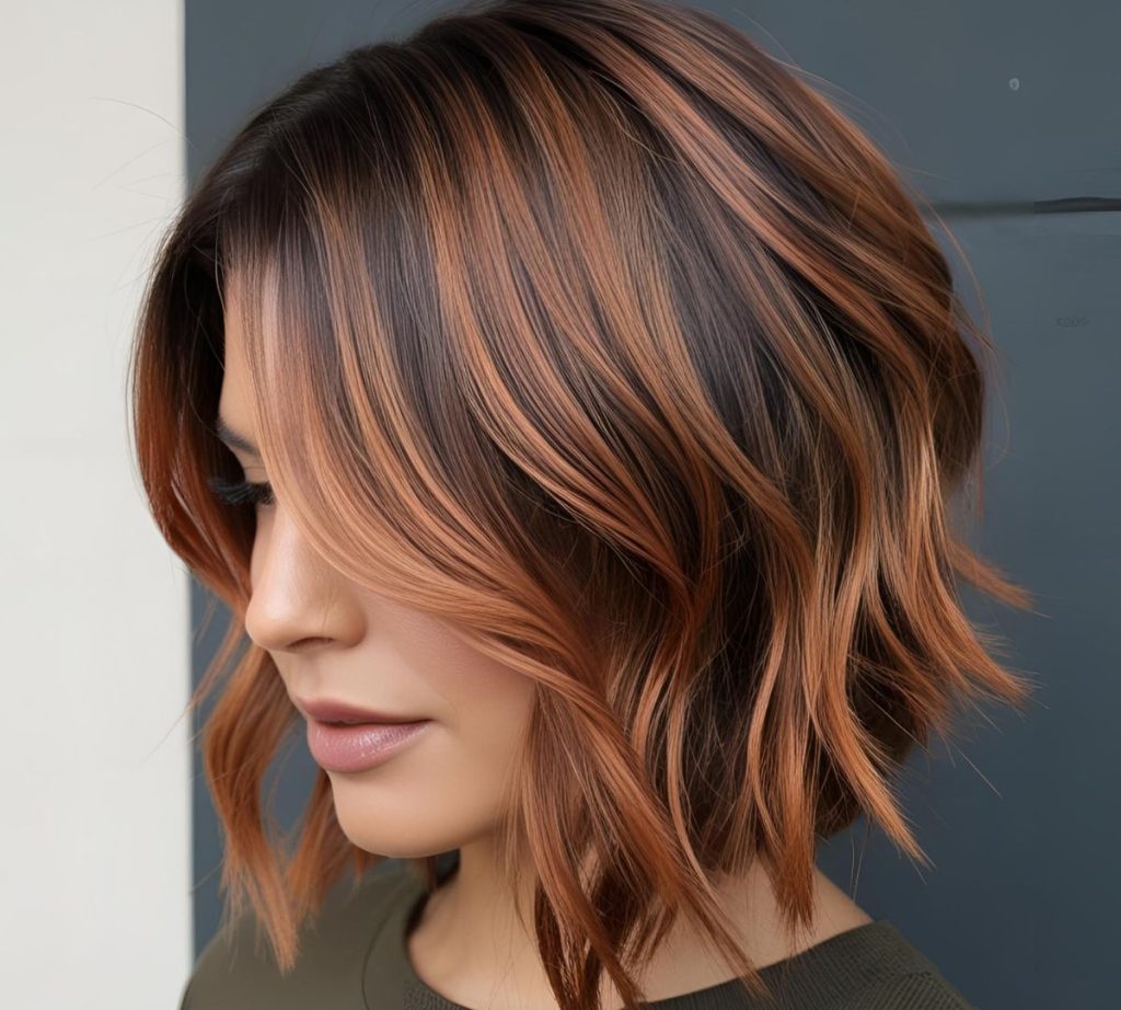 balayage dai toni rame caschetto mosso 2025
