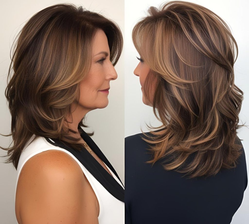 schiariture capelli castani over 50 scalati leggeri lisci e fini estate 2025