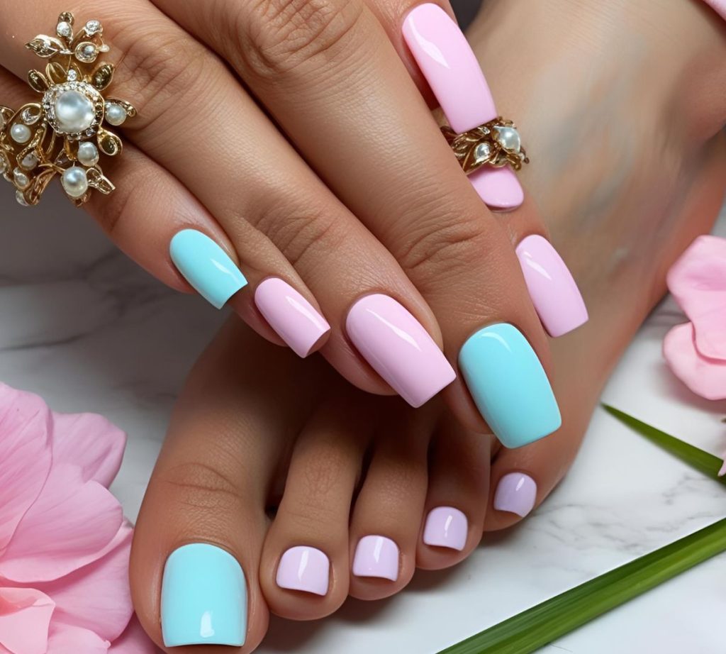 unghie pastello celesti e rosa accessori 2025