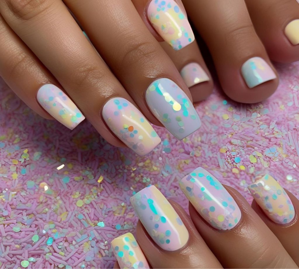 UNGHIE PASTELLO GLITTER ESTATE 2025