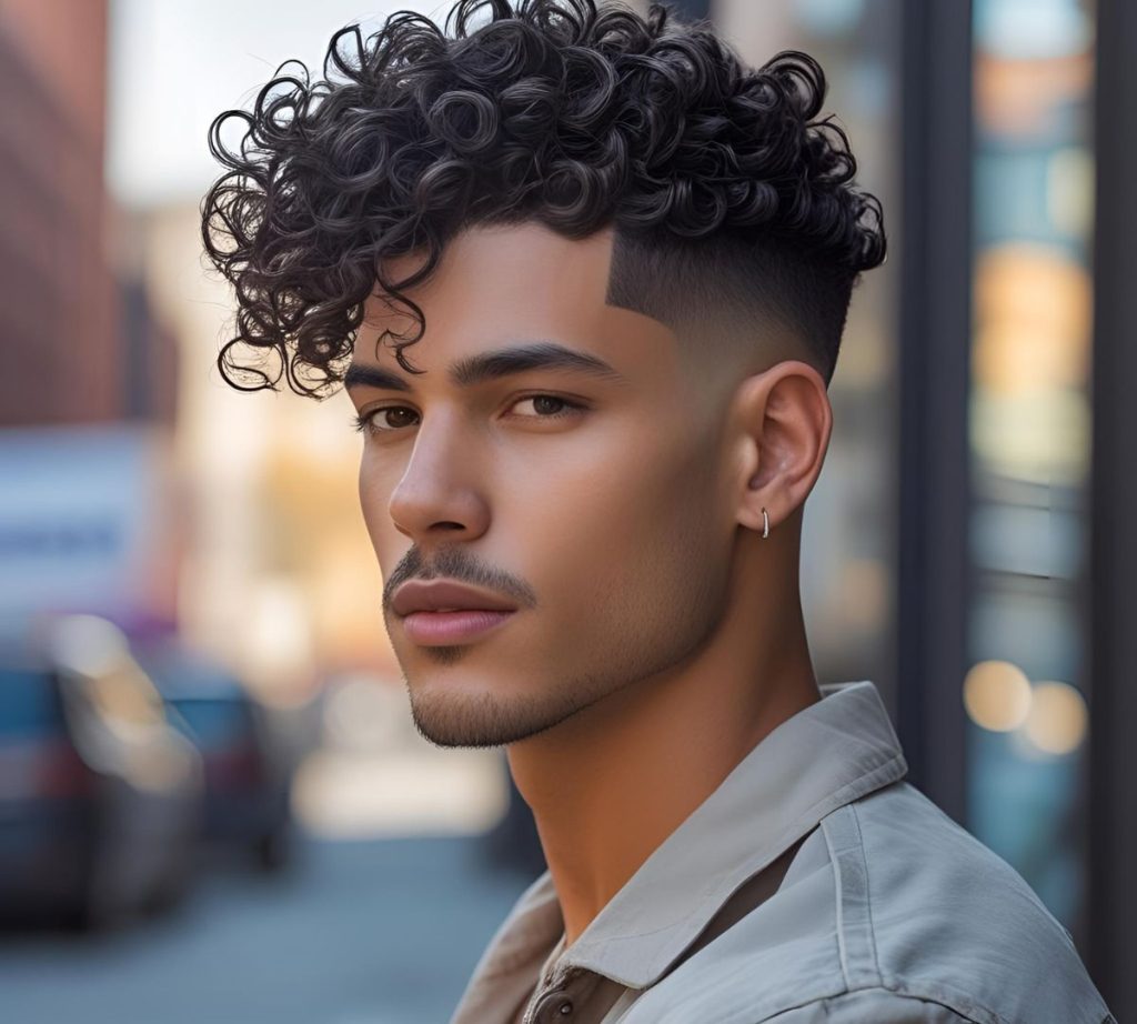 taglio corto uomo riccio capelli castano scuro permanente 2025