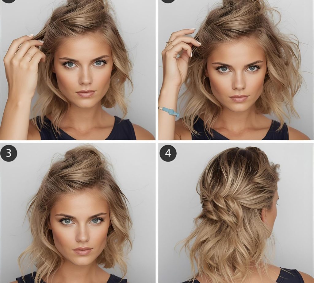 semiraccolto capelli corti acconciature facili step by step 2025