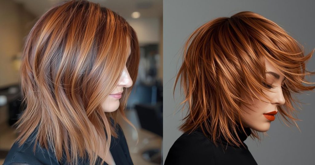 colore capelli 2026 rame balayage shag capelli corti